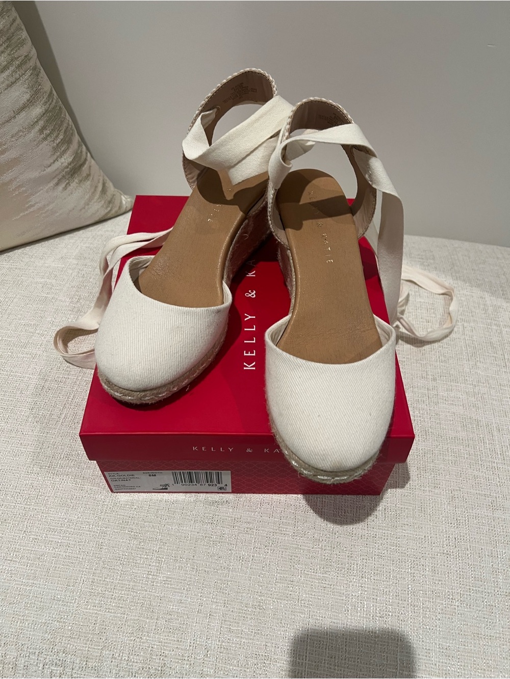 Kelly & Katie White Canvas Espadrille Wedge with Tie Straps
